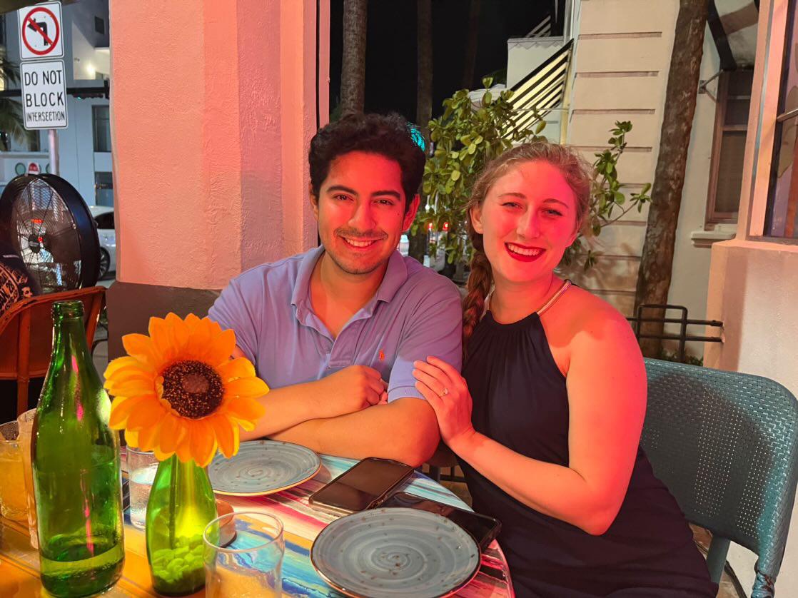 Esteban and Mallory at dinner with Esteban’s parents and cousins in Miami Beach