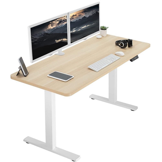 VIVO Electric 60 x 24 in Standing Desk, Memory Height Adjustment, 1B Series, One-Piece Light Wood Top, White Frame, DESK-KIT-1W6C