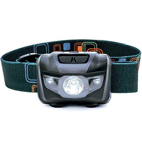 LED Headlamp - Great for Camping, Hiking, Dog Walking, and Kids. One of the Lightest (2.6 oz) Headlight. Water & Shock Resistant with Red Strobe. Duracell Batteries Included.