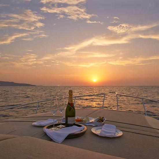 Sunset boat ride in Santorini, Greece