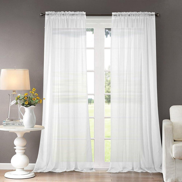 Dreaming Casa Solid Sheer Curtains Draperies White Rod Pocket 2 Panels 100" W x 84" L