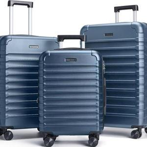 LIGHT FLIGHT Luggage Sets, 3 Piece Durable Suitcase Set with Spinner Wheels, 3 Pcs Hardside Lightweight luggage with TSA Lock, Large Checked Travel Suitcases, 20/24/28 Inch, Dark Blue