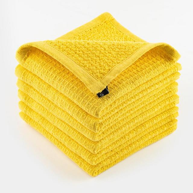 DishCloths Kitchen|Waffle Terry Check Weave Hand Towels|Cotton 12x12 Reusable Dish Rags Washing Scrub Cleaning Dishes|Dish Bar Mop Towels Hand Wipes|Spring Easter Basket Decor|6 Pc -Lemon Yellow