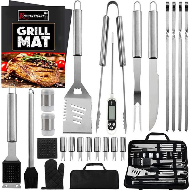 ROMANTICIST 26PCS Complete Barbecue Tool Set with Oxford Storage Case - Portable Grilling Tool Kit - Food Grade Professional BBQ Utensil Tool Kit for Outdoor Cooking and Camping Grilling