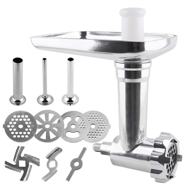 joyparts MG-50 Meat Grinder Attachment ,Compatible with Cuisinart Stand Mixer SM-50 and SMD-50 Series(Stainless Steel Sausage stuffer Tubes), Silver, 8.8*3.9*8.2 (1101)