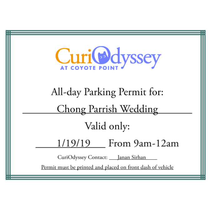 Here is the parking pass for the day! Please make sure to have this on your dashboard. Thank you!