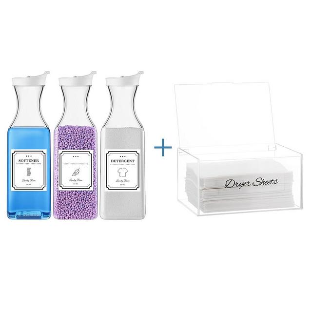 3PCS 54oz Detergent Dispenser and a acrylic dryer sheet container