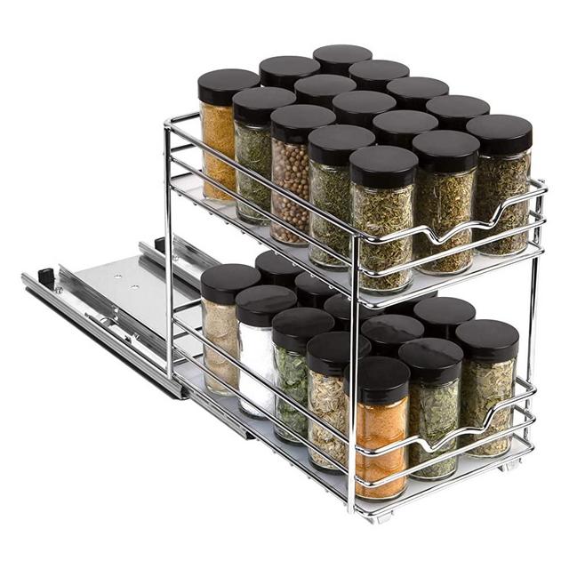 Pull Out Spice Rack Organizer for Cabinet – Heavy Duty Slide Out Double Rack 6 -3/8"W x10-3/8"D x 8-7/8 H For Upper Kitchen Cabinets and Pantry Closet, For Spices, Sauces, Cans etc. 6” Between Shelves