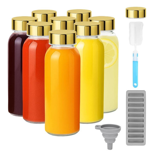 Zukro Glass Water Bottles with Lids 10 oz, Reusable Clear Juice Bottles With Stainless Steel Airtight Cap for Juicing, 100% Leak Proof Juice Drinking Jar for Ginger and Milk, BPA Free