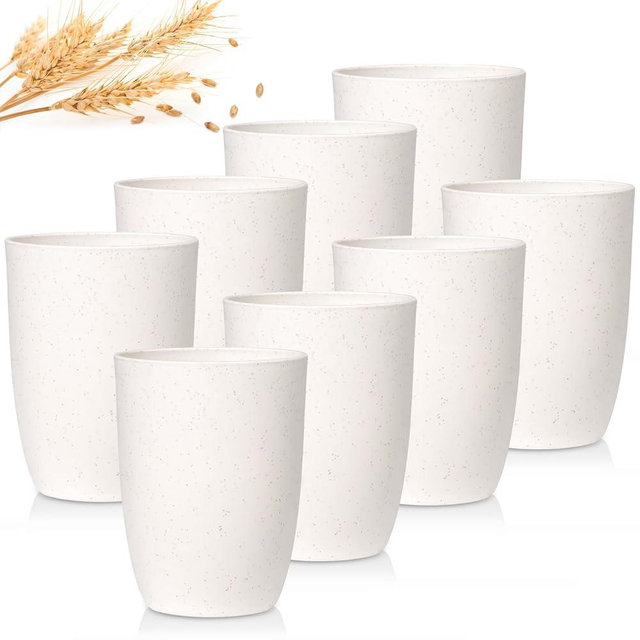 GENLGE Plastic Cups Reusable Wheat Straw Cups 12 OZ, Unbreakable Drinking Cups Set for Kitchen - BPA Free Cups Dishwasher Safe Plastic Tumbler Cups