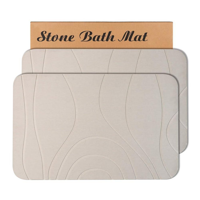 HUMIGA Stone Bath Mat, 2 Pack Diatomaceous Earth Shower Mat, Non-Slip Super Absorbent Quick Drying Bathroom Floor Mat, 24x15, Greyish White