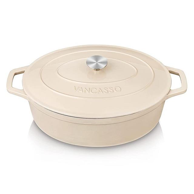vancasso Enameled Cast Iron Dutch Oven, 9.3 Quart Dutch Oven Pot with Lid, Oval Dutch Oven Cast Iron Pot with Non Stick Enamel Coating for Bread Baking, Light Blue
