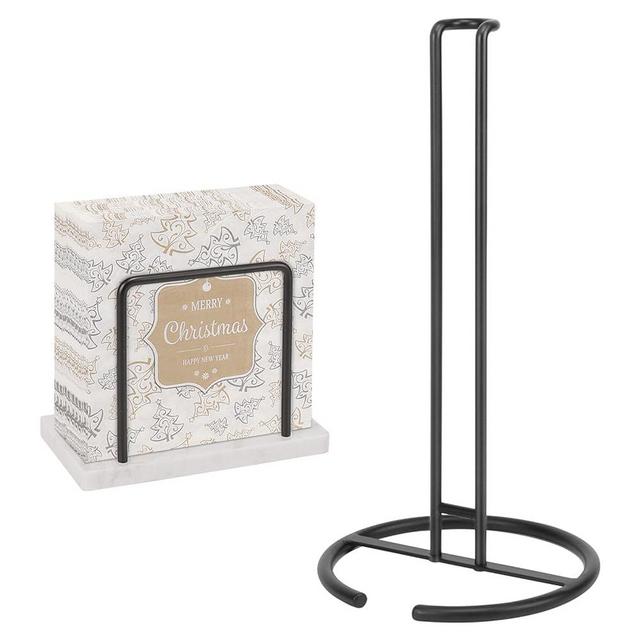 Livabber Napkin Holder, Metal Napkin Holder Modern Freestanding Tissue Paper Dispenser with Paper Towel Holder for Table Kitchen Countertop (Marble Base, Black Napkin Holder Set-2)