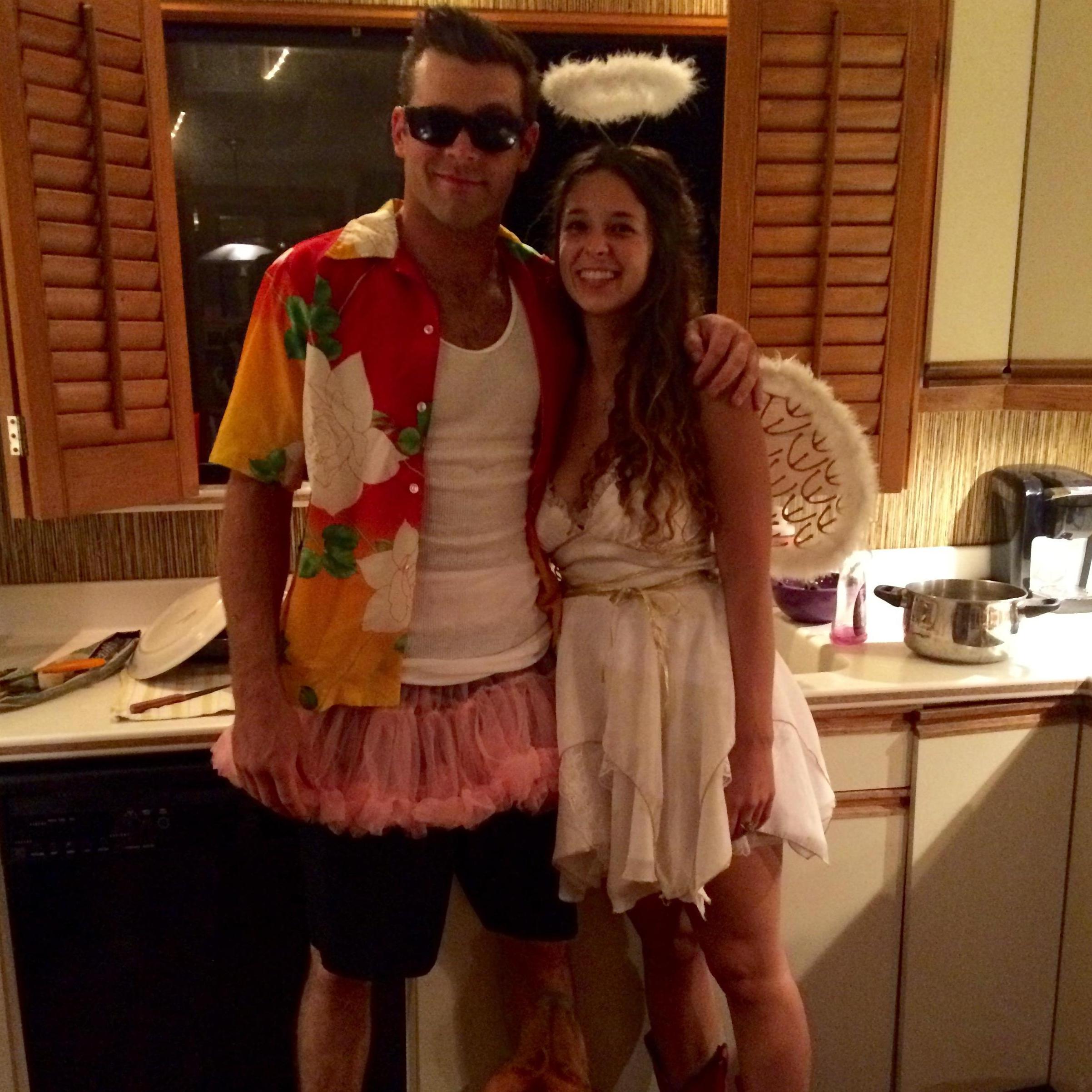 Halloween action, Ace Ventura and his angel.