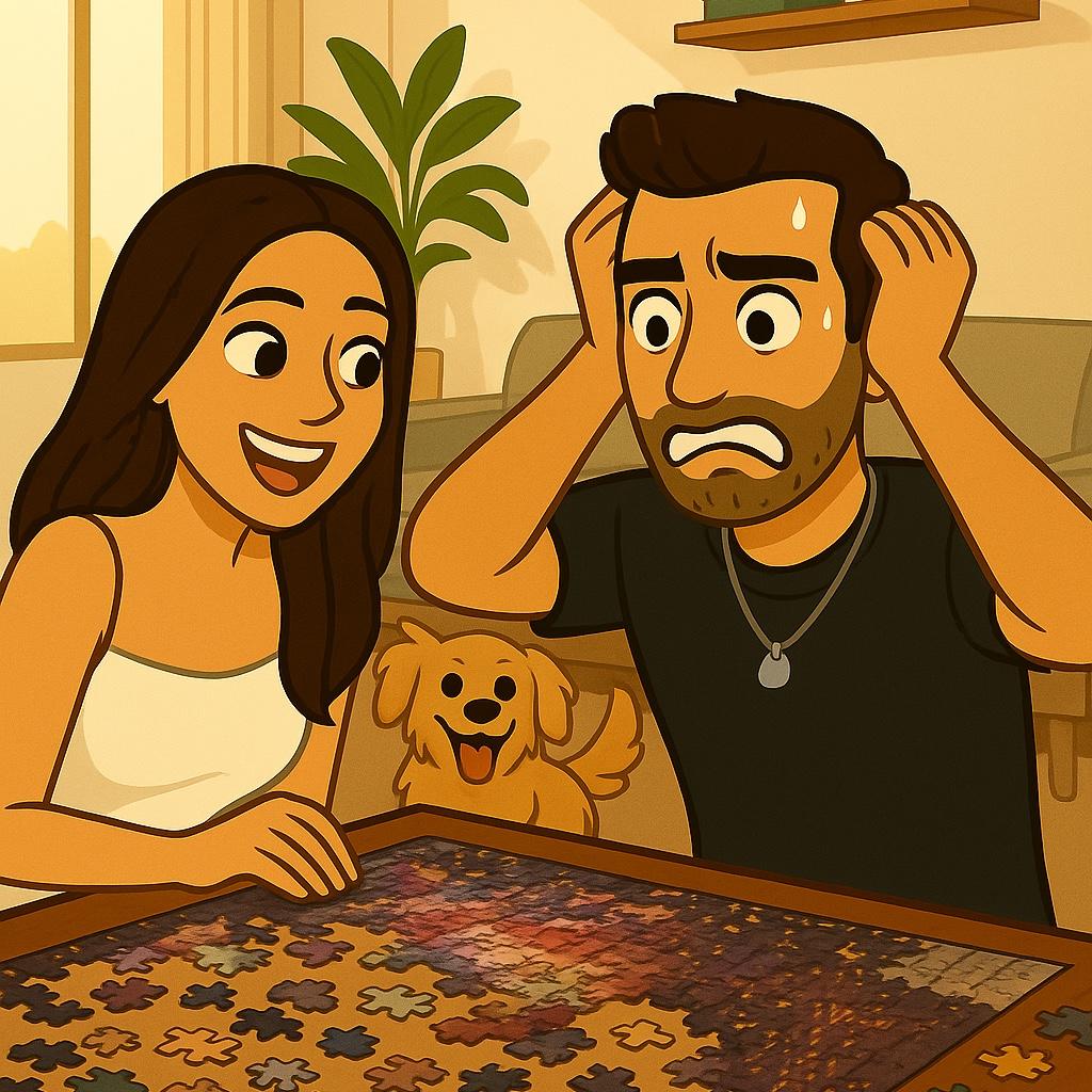 THEY BUILT A 2000-PIECE PUZZLE,
BUT 2 PIECES WERE GONE -
YET SOMEHOW THE PICTURE
STILL FELT SPOT-ON.
WITH A SMILE & KISS,
THEY BOTH CAME TO SEE,
THEY WERE THE 2 PIECES,
FITTING PERFECTLY.