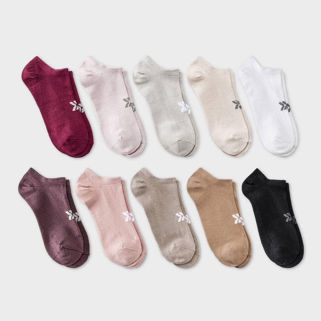 Women's Lightweight Everyday 10pk No Show Socks - All In Motion™ Assorted Color 4-10: Arch Support, Reinforced Heel/Toe