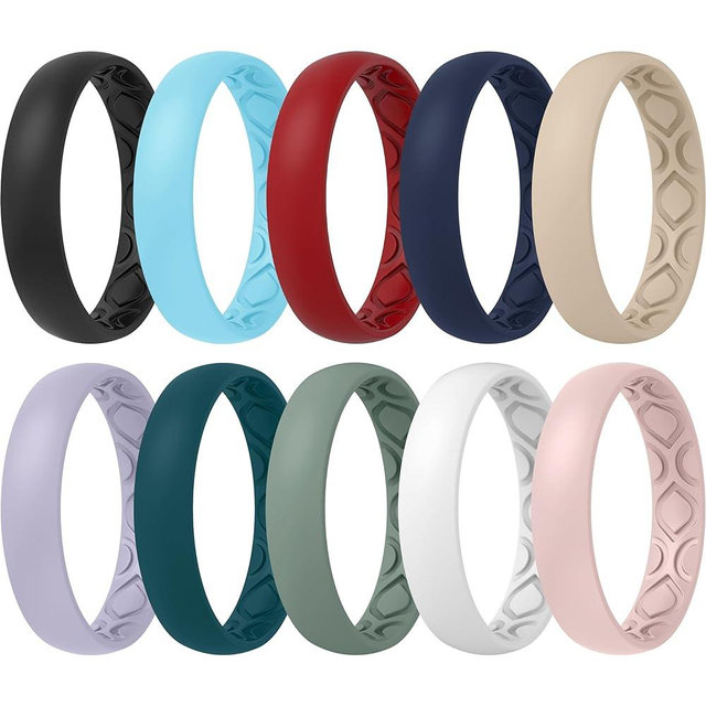 ThunderFit Women Breathable Eternity Pattern Silicone Wedding Ring Wedding Bands Anniversary Rings 4mm Width - 1.5mm Thickness - 12 rings / 8 Rings / 4 Rings / 1 Ring