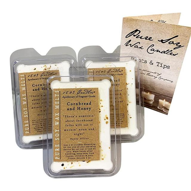 1803 Candles Wax Melts, Soy Wax Melter - Pure Soy Melters - Set of 3 Melters - Includes Free Tips Brochure (Cornbread & Honey)