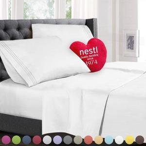 Nestl Bedding Queen Size Bed Sheets Set White, Highest Quality Bedding Sheets Set on Amazon, 4-Piece Bed Set, Deep Pockets Fitted Sheet, 100% Luxury Soft Microfiber, Hypoallergenic, Cool & Breathable