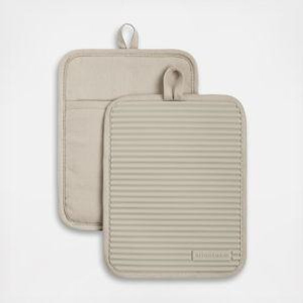 KitchenAid Ribbed Soft Silicone Pot Holder 2-Pack Set, Milkshake Tan, 7"x9"