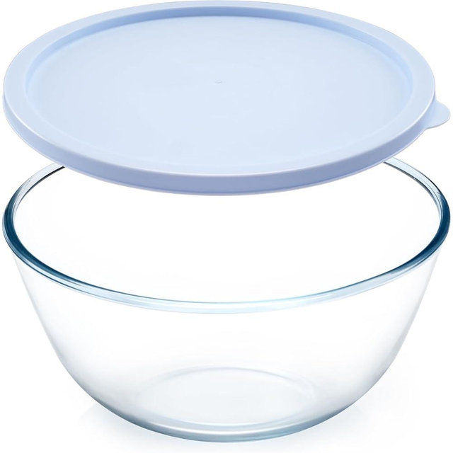 NUTRIUPS 4.7 Quart Large Glass Mixing Bowl with Lid, Deep Big Glass Bowl Large Salad Bowl (Twilight Purple)