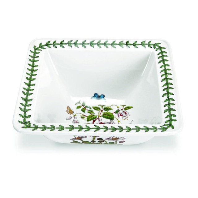 Portmeirion Botanic Garden 8.5-Inch Square Salad Bowl - Fine Porcelain with Fuchsia Motif, Chip-Resistant Glaze, Durable & Dishwasher Safe, Ideal Ceramic Serving Platter for Everyday Use