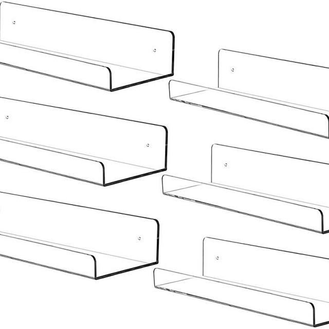 Cq acrylic 15" Acrylic Floating Wall Ledge Shelf,Floating Book Shelves for Kids Room,Clear Bathroom Shelves,Great for Living Room, Office, Bedroom, Bathroom, Kitchen,Set of 6