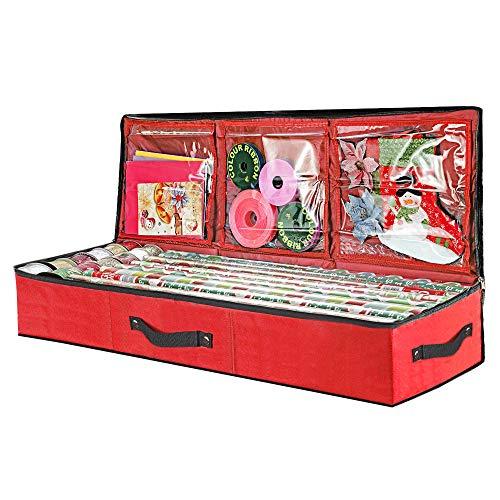 Primode Storage Organizer for 40 Inch Wrapping Paper, Ribbon and Bows, 41”x 13.5”x 4.5”, Gift Wrap Storage Bag Durable 600D Oxford Material (Red)
