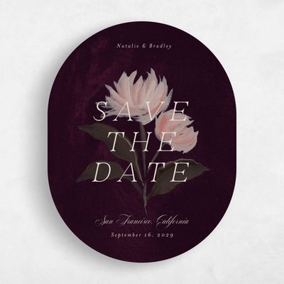 Purple Oval Wedding Save the Date - Brocard Portrait