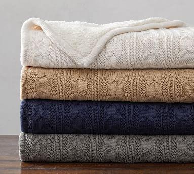 Cozy Cable Knit Throw- Navy Blue