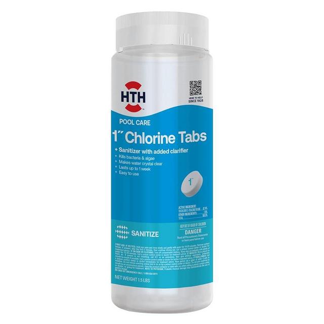 HTH 42049 Swimming Pool Care 1" Chlorine Tabs, Swimming Pool Chlorinating Sanitizer, 1.5lb
