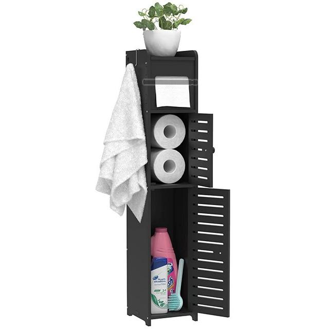 Bathroom Storage Cabinet for Small Space with Doors and Shelves, Narrow Bathroom Cabinet, Waterproof 4-Tiers Toilet Paper Storage, Bathroom Organizer for Corner, Accommodate Mega Rolls(Frosted Black)