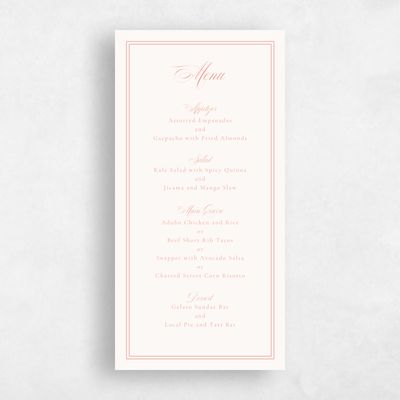 Coral, Pink Wedding Menu - Sydney