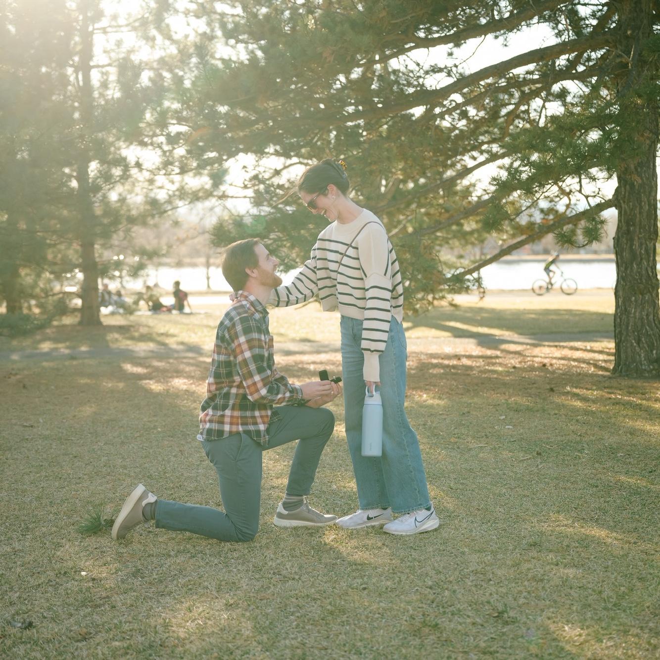 Emma said "I do" and eventually put her water bottle down so Matt could place the ring on her finger.
