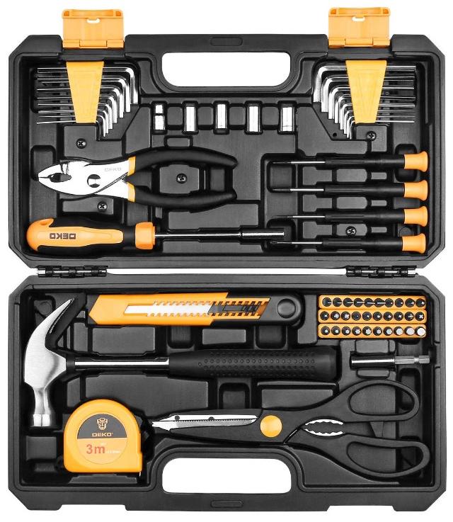 DEKOPRO 62 Piece Tool Set General Household Hand Tool Kit with Plastic ToolBox Storage Case