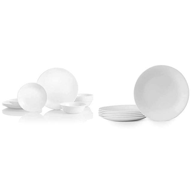 Corelle Service for 6, Chip Resistant, Winter Frost White Dinnerware Set, 18-Piece & Winter Frost White Lunch Plates Set (8-1/2-Inch, 6-Piece, White)