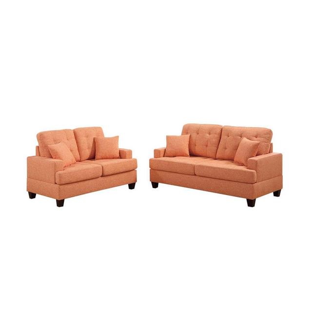2pc Polyfiber Sofa Set With Plush Cushion Orange - Benzara