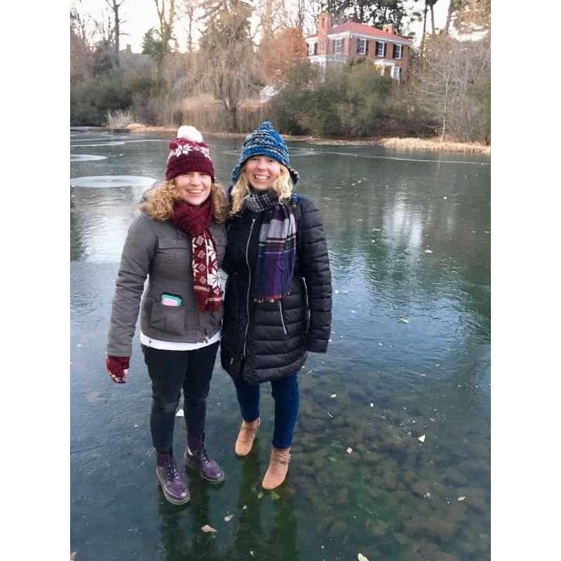 Back in the early days! MR tried to impress Erin by daringly walking on the frozen pond