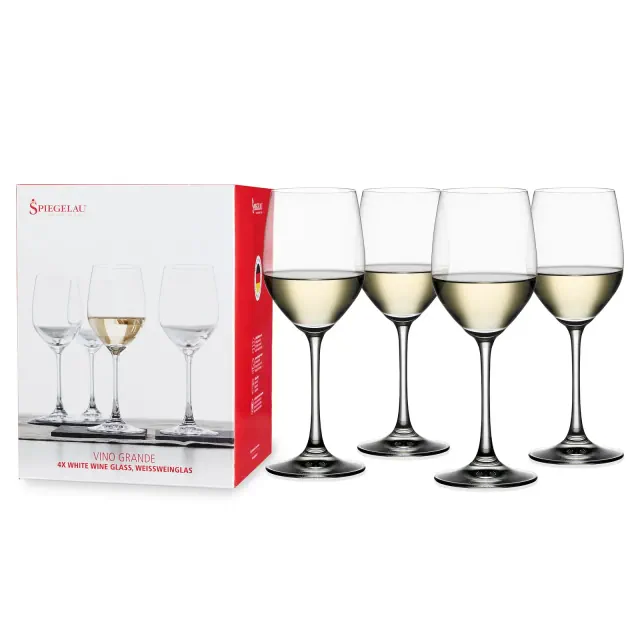 Spiegelau Vino Grande White Wine Glasses Set of 4 - -Made Crystal, Classic Stemmed, Dishwasher Safe, White Wine Glass Gift Set - 12 oz