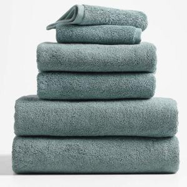 Organic Turkish Cotton Ocean Blue Towels, Set of 6