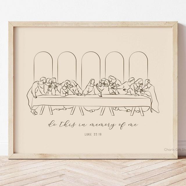 The Last Supper Christian Modern Line Art, Do this in memory of me, Easter Bible Story Line Art, Passover Christian, Minimalist Wall Art