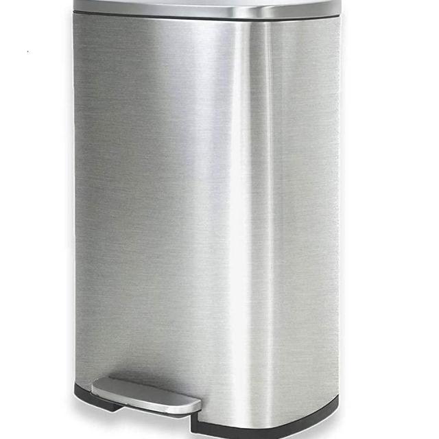 13 Gallon Steel Step Trash Can,Kitchen Trash Can with Lid & Inner Buckets , Stainless Steel Rectangular Garbage Bin , 50 L Pedal Soft Step Slow & Silent Open Close Dustbin for Kitchen, Office (Silver)