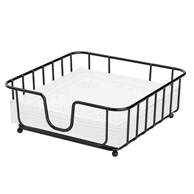 Napkin Holder for Table, GMFINE Black Napkin Holder for Kitchen, Cocktail Paper Metal Napkin Holder, Modern Neat Napkin Holder, 7.5x7.5x2.8 Inch