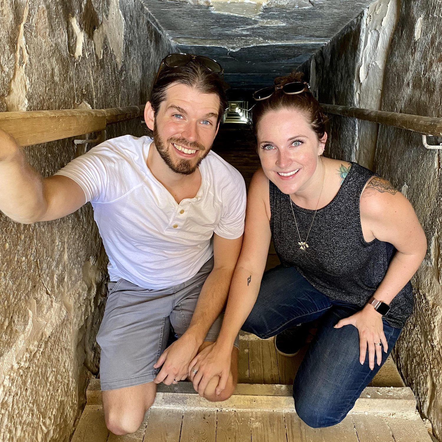 Crawling around through the Bent Pyramid tunnels.