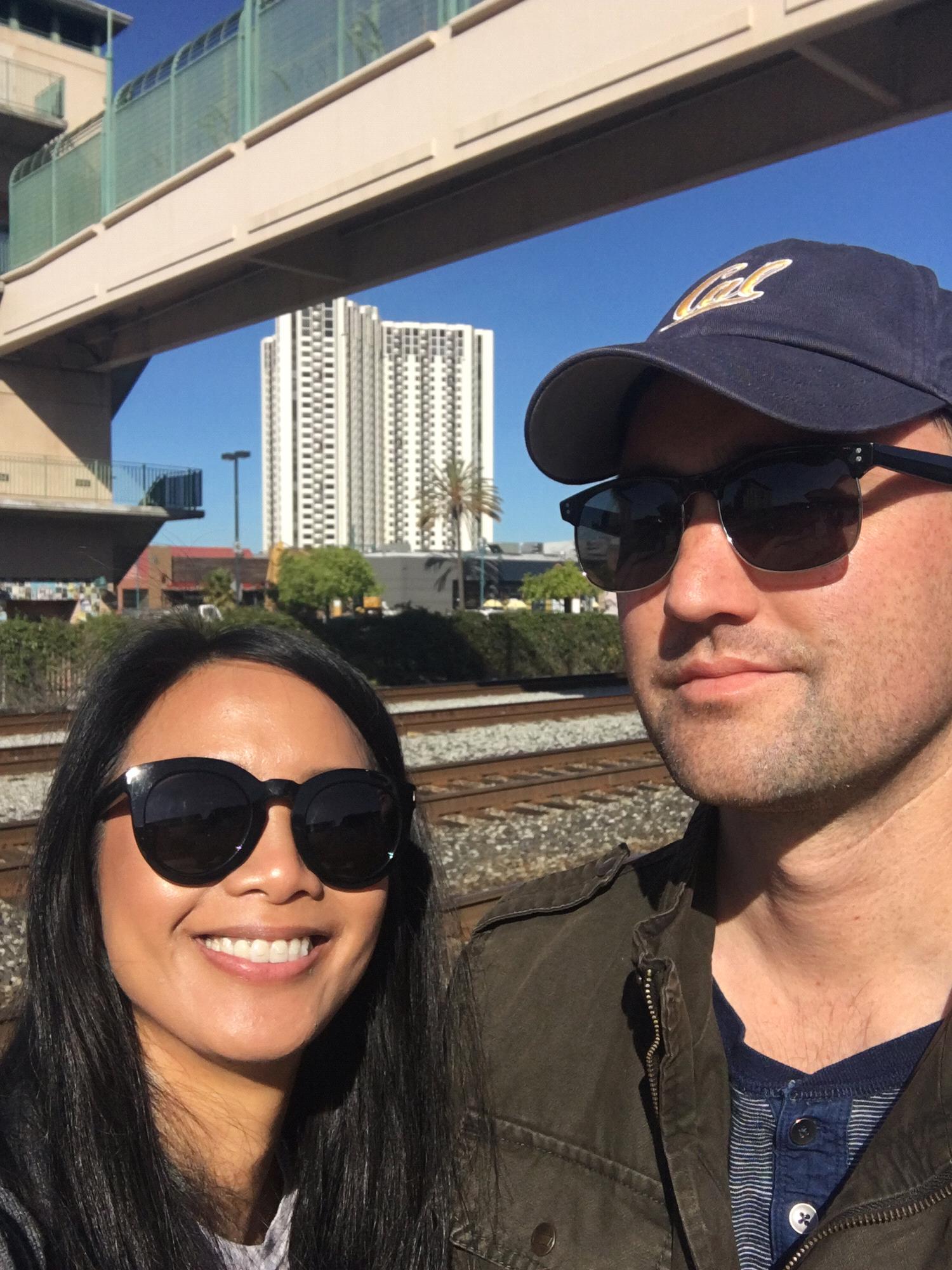 Waiting to ride the Zephyr train which was delayed by 2 hours. Which explains the look on both faces.