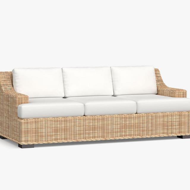 Huntington All-Weather Wicker Slope Arm Sofa with Cushion, Natural