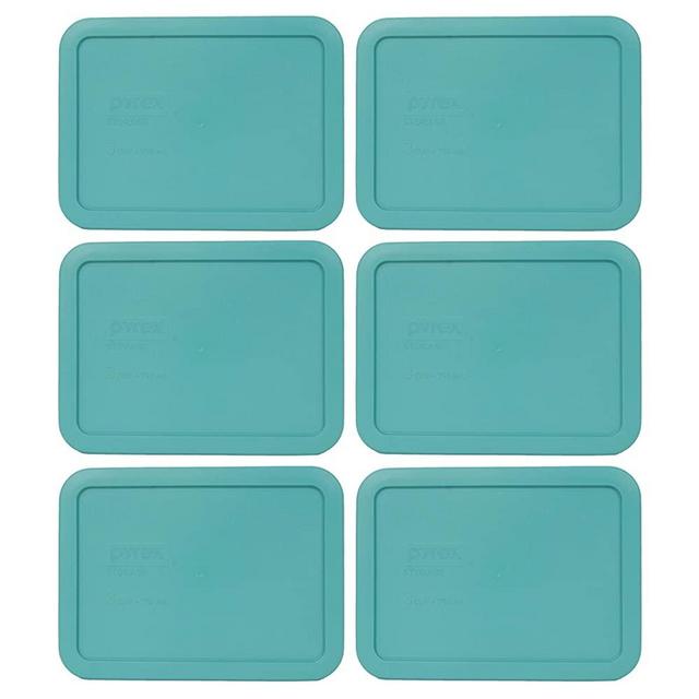 Pyrex 7210-PC 3 Cup Turquoise Rectangle Plastic Food Storage Lid - 6 Pack
