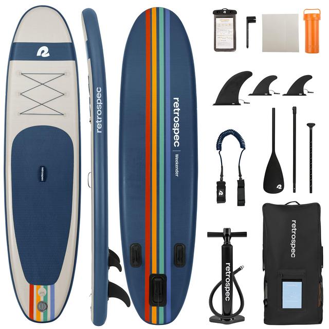 Two Retrospec Weekender 10' Inflatable Stand Up Paddleboards - ISUP Bundle with Carrying Case, 3 Piece Adjustable Aluminum Paddle, 3 Removable Fins, Pump, and Cell Phone Case