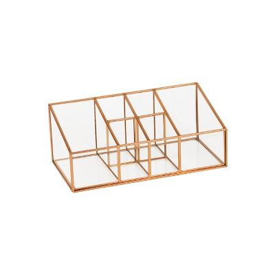 10"X5"X4" 6 Compartment Glass & Metal Vanity Organizer Copper Finish - Threshold™