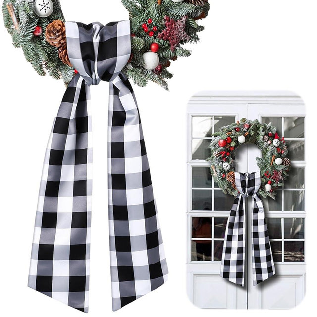 VitalCozy Wreath Sash for Front Door Wreath Satin Sash for Embroidery Monogram Garland Ribbon Accessories Xmas Party Yard Doorway Indoor Outdoor Wall(Plaid)